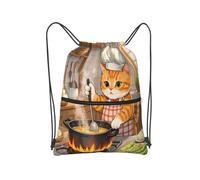 panverix Zaino resistente della spiaggia della borsa della corda dell'acqua delle borse del cordone della palestra per camminare, Delizioso Cat Chef, Taglia unica