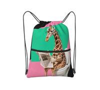 panverix Zaino resistente della spiaggia della borsa della corda dell'acqua delle borse del cordone della palestra per il trasporto, Giraffe Lettura Giornale, Taglia unica