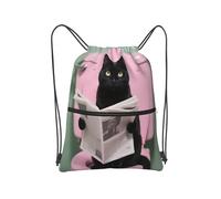 panverix Zaino resistente della spiaggia della borsa della corda dell'acqua delle borse del cordone della palestra per la, Giornale lettura gatto nero, Taglia unica
