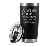 Panvola 'A Wise Doctor Once Wrote ' Doctor Tumbler Studente di medicina MD Practitioner DR Tazza da viaggio per laurea in acciaio inossidabile con coperchio rimovibile e cannuccia (20 oz, Nero)