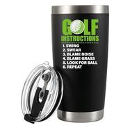 Panvola Golf Instructions Divertente tazza da viaggio in acciaio inox con coperchio e cannuccia, 590 ml, colore: nero