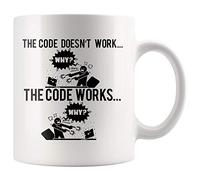 Panvola Tazza da caffè con scritta "Code Works Why Funny Programmer", idea regalo umoristica per programmatori, programmatori, ingegneri informatici, 325 ml, tazza da caffè bianca
