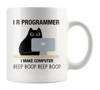 Panvola Tazza da caffè in ceramica con scritta "I R Programmer I Make Computer Beep Cat Lover" (lingua italiana non garantita)