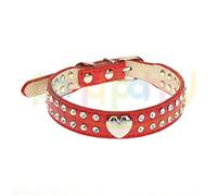 pany pamy 2 Collare per drenaggio Bling Heart Flesh - in Pelle con Finitura in Cristallo Liquido per Cani randagi di Piccole o Medie Dimensioni (Rosso, S 2.0 * 37 cm)