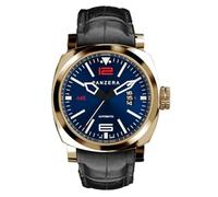 Panzera Aquamarine 45 Automatico Acciaio Oro Blu Datario Nero Pelle Zaffiro Orologio Uomo