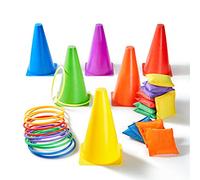 Paochocky 30 Pezzi 3 in 1 Anello Toss Giocattoli Set, Nylon Bean Bags Anelli di Lancio Coni Multicolori Giochi da Esterno Ideale per Feste in Giardino, Compleanni, Sportivi Allaperto