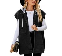 PAODIKUAI Gilet di jeans oversize da donna Mid Long Jean Gilet senza maniche Giacche in cotone invecchiato, Cappuccio A-dark Balck, X-Large