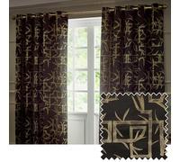 Paoletti Bamboo Coppia Di Tende Con Occhielli - Tende Di Lusso Jacquard Geometriche Oscuranti Foderate (Nero - 117x183cm)