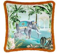Paoletti Cuscino imbottito in piume di velluto stampato con scena Odisha - Multicolore - 50x50 cm