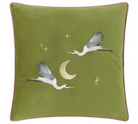 Paoletti Cuscino imbottito in poliestere di velluto ricamato Moonlit Flight - Oliva - 45x45 cm