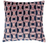 Paoletti Federa per Cuscino in Velluto Jacquard Geometrico, Color Cipria/Blu, 45 x 45 cm, Poliestere, Blush/Navy