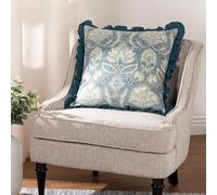 Paoletti Kirkton - Cuscino imbottito con frange e frangia floreale, confezione doppia, colore: blu francese, 50 x 50 cm