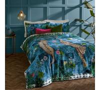 Paoletti Majorelle Set Copripiumino - Reversibile Marocchino Botanico Leopardo Con Bordo Profilato Biancheria Da Letto Di Lusso (Azzurro Blu - King UK Standard - 230x220cm)