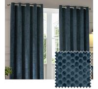 Paoletti Neptune Coppia Di Tende Con Occhielli - Geometriche Velluto Di Lusso Foderate Oscuranti Tende (Blu Marino - 117x137cm)