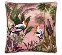 Paoletti Platalea Federa per Cuscino - Design Tropicale con Uccelli e Retro in Velluto (Pink - 43 x 43 cm)