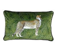 Paoletti Riva Cheetah Foresta Cuscino Pieno di Palm Leaf Design - Vellutata al Tatto, Tessuto - Piped Bordi - Lavabile in Lavatrice - 100 Caso (12" X 20" Pollici), Poliestere, Verde, 30 X 50Cm