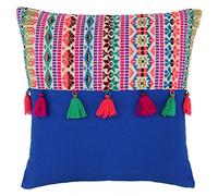 Paoletti Riva Cuzco Cuscino Francese Blu Ricamato Disegno Tribale Multicolore Pompon Detailing Morbida Coltello Edges 60% Cotone Tela 40% Acrilico 45 X 45Cm (18" X 18" Pollici)