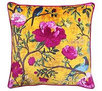 Paoletti Riva Feather Cuscino Pieno di Giallo - Chinoiserie Fiore Uccello Stampa - Piped Bordi - Lavabile in Lavatrice - 100 Case (20" X 20" Pollici), Poliestere, Oro, 50 X 50Cm