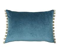 Paoletti Riva Fiesta Rettangolare Piume D'Oca Cuscino Blu Beige Pompon Edges - Faux Velluto Tessuto - Discreto Chiusura con Zip - 100 Caso (14" X 20" Pollici), Poliestere, Anatra Egg/Naturale, 35 X