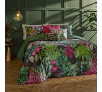 Paoletti Veadeiros Set Copripiumino - Reversibile Botanico Acquerello Giungla Con Bordo Profilato Biancheria Da Letto Di Lusso (Rosa/Verde - Doppio - 200x200cm)
