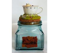 Paolo Chiari Barattolo Porta Cacao/Cioccolato della Mucca Alice in Vetro Empolese 770 ml - Tappo in Sughero Sardo e Marmoresina Dipinta a Mano, 10x10x19 cm