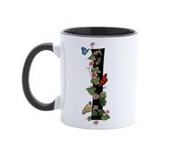 Paolo Chiari Tazza in Ceramica Personalizzata con Lettera, Motivo Floreale con Farfalle e Manico Nero, Made in Italy, 300 ml (I)