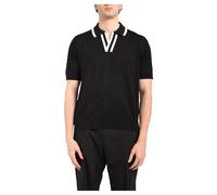 Paolo Pecora - Polo a Manica Corta con Scollo a V - - Tops - Uomo - Nero - M