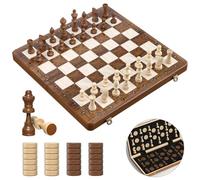 Paome Set scacchi e dama 2 IN 1, 16” scacchiera in legno per bambini adulti, set scacchiera pieghevole con 2 regine extra, regali per donne uomini, regali giocattoli per ragazzi ragazze