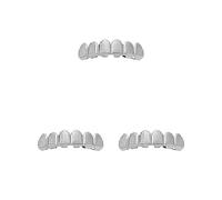 Paowsietiviity Griglie Hip Hop Superiore Inferiore 6 Denti Caps Halloween Cosplay Argento Fondo, 5x1.3cm 4x1.1cm, Plastica