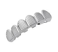 Paowsietiviity Griglie Hip Hop Superiore Inferiore 6 Denti Caps Halloween Cosplay Argento Fondo, 5x1.3cm 4x1.1cm, Plastica