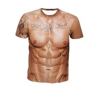 Paowsietiviity Moda 3D Muscolo Stampato Uomo Manica Corta Body Print con Tattoo T Shirt L, L, 8