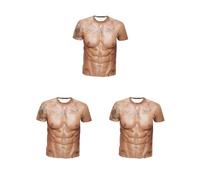 Paowsietiviity Moda 3D Muscolo Stampato Uomo Manica Corta Body Print con Tattoo T Shirt L, Set da 3 (L), 8