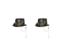 Paowsietiviity Set di 2 cappelli a cilindro in stile steampunk, stile gotico retrò, copricapo per feste rave, 60-61 cm, nero