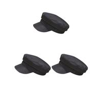 Paowsietiviity Set di 3 cappellini da marinaio in lino e cotone, stile retrò, berretto bretone piatto, cappello da pescatore unisex, nero