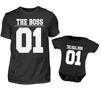 Papà Baby - Set look partner, motivo: The Boss The Real Boss - Padre Baby Partnerlook Set - Papà - Maglietta e body a maniche corte