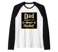 papà Co-Manager di Mischief Funny Father's Day Papa Parent Maglia con Maniche Raglan
