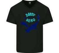 Papà È Mio Supereroe Divertente Festa Del Papà Uomo Scollo A V Cotone T-Shirt