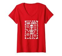 papà Scherzo: Skeleton Edition Ho Trovato Questo Humerus Funny Bones Maglietta con Collo a V, Donna, Rosso, XXL