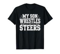 Papa Steer Wrestling Mio Figlio Atterra Buoi Rodeo Cowboy Maglietta