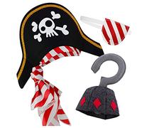 papapanda Cappello da pirata Toppa Dell'occhio Benda sull'occhio Uncino da pirata gancio da pirata per bambini costume da capitano caraibico e ragazzi