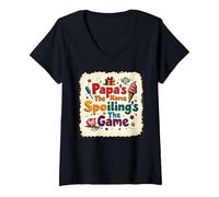 Papa's The Name, Spoiling's The Game, Idea Regalo per Il Nonno Maglietta con Collo a V, Donna, Nero, S
