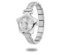 papasgix Orologio da polso italiano per donne e uomini, orologio da polso con charm a forma di stella, charm italiani, oro e argento, compatibile con braccialetti italiani da 9 mm, Argento Bianco, one
