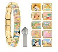 papasgix Set di ciondoli italiani in oro e argento con 1 Brascelet Starter 10 ciondoli italiani assortiti per bracciali, 1 strumento di apertura, 9 mm, modulare, charm italiano, confezione sfusa