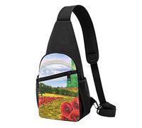 Papaveri Campo Giallo Brick Road Casual Una Spalla Cross Body Borsa Petto Portafoglio Borsa Telefono Borsa a Tracolla Uomo Borsa a Tracolla Viaggio Walking Marsupio, Nero , Taglia unica