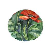 Papaveri dell'acquerello Cuffia da doccia riutilizzabile Fiori rossi Bellissimo affascinante Retro Foglia verde in fiore Cuffia da doccia grande Cuffia per capelli da doccia, Cuffia da bagno, Copric