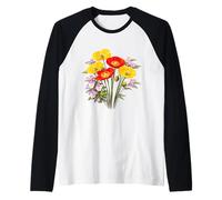 Papaveri Rossi e Gialli e Viole del Pensiero Full Bloom Shapes Mania Maglia con Maniche Raglan
