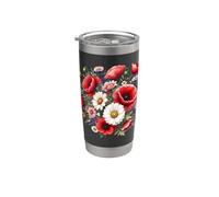 Papaveri rossi e margherite in piena fioritura su forme bianche Mania Bicchiere termico in acciaio inox doppia parete
