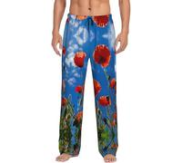 Papaveri Sul Cielo Blu Stampa Degli Uomini Pantaloni Del Pigiama Pantaloni Del Pigiama Morbido Sonno Pantaloni Per Gli Uomini Lounge Pant Per La Casa Comfort, Nero , XL