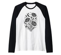 Papavero Botanico Vintage Celeste Luna Papaveri Floreale Maglia con Maniche Raglan