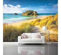 Papel pintado Carta da parati fotografica Paesaggio tropicale con colline erbose in riva Moderne Decorazione Soggiorno Camera De Letto Sala Ufficio 300 x 210 cm pareti Blu Giallo
